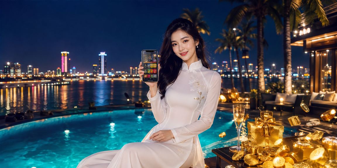 Người dùng tại Sài Gòn mặc áo dài trải nghiệm ứng dụng casino xsbrvt trên điện thoại